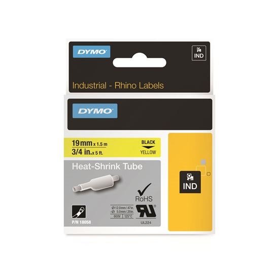 Dymo 19mm Rhino Industrial Labels Heat-Shrink Tube - Black on Yellow