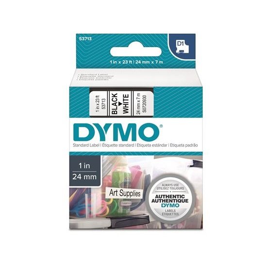 Dymo 24mm x 7m Genuine D1 Label Cassette Tape - Black On White