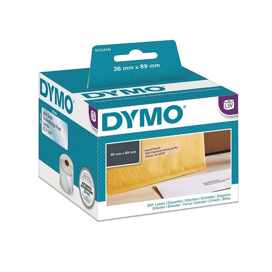 Dymo 36mm x 89mm LabelWriter Large Address Labels Black on Clear - 260 Labels/Roll