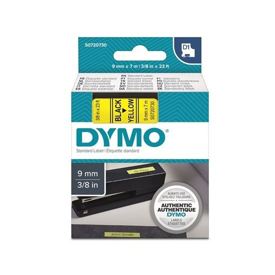 Dymo 9mm x 7m Genuine D1 Label Cassette Tape - Black On Yellow