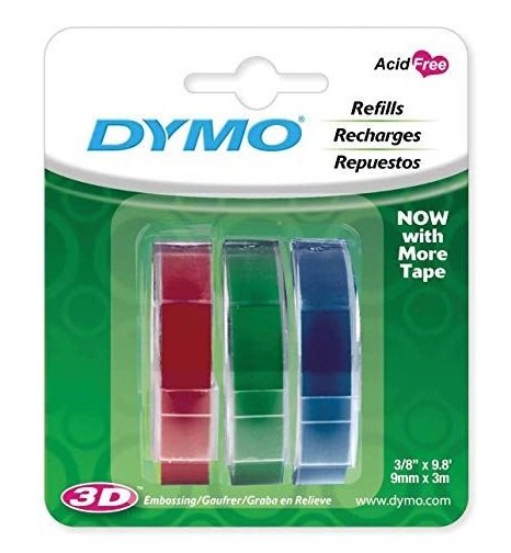 Dymo 9mm x 3m Genuine Embossing Label Tape - 3 Colour Pack