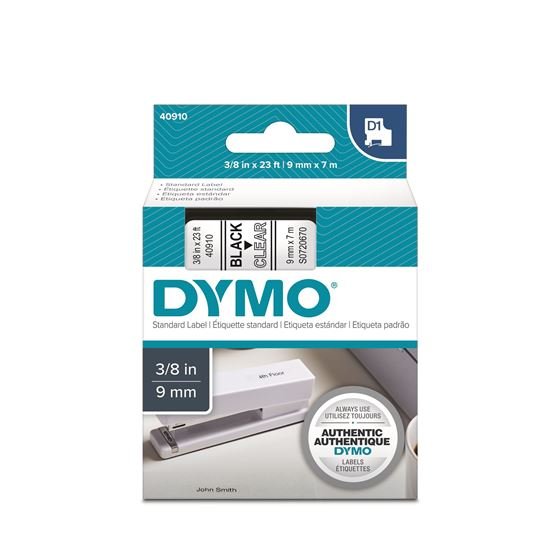 DYMO D1 9mm Black on Clear Standard Label Tape Cassette
