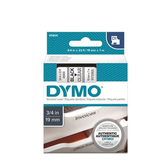 DYMO D1 19mm Black on Clear Standard Label Tape Cassette