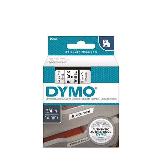 DYMO D1 19mm Black on White Standard Label Tape Cassette