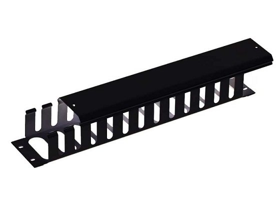 Dynamix 19 Inch 2RU Finger Cable Management Bar with protective cap. Black colour. 70mm Deep.