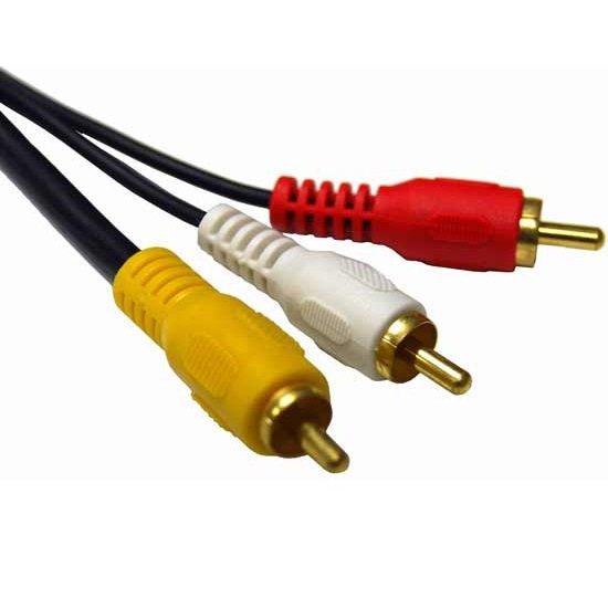 Dynamix 10M RCA Audio Video Cable, 3 to 3 RCA Plugs. Yellow RG59 Video, standard Red & White audio w/ gold plated connectors