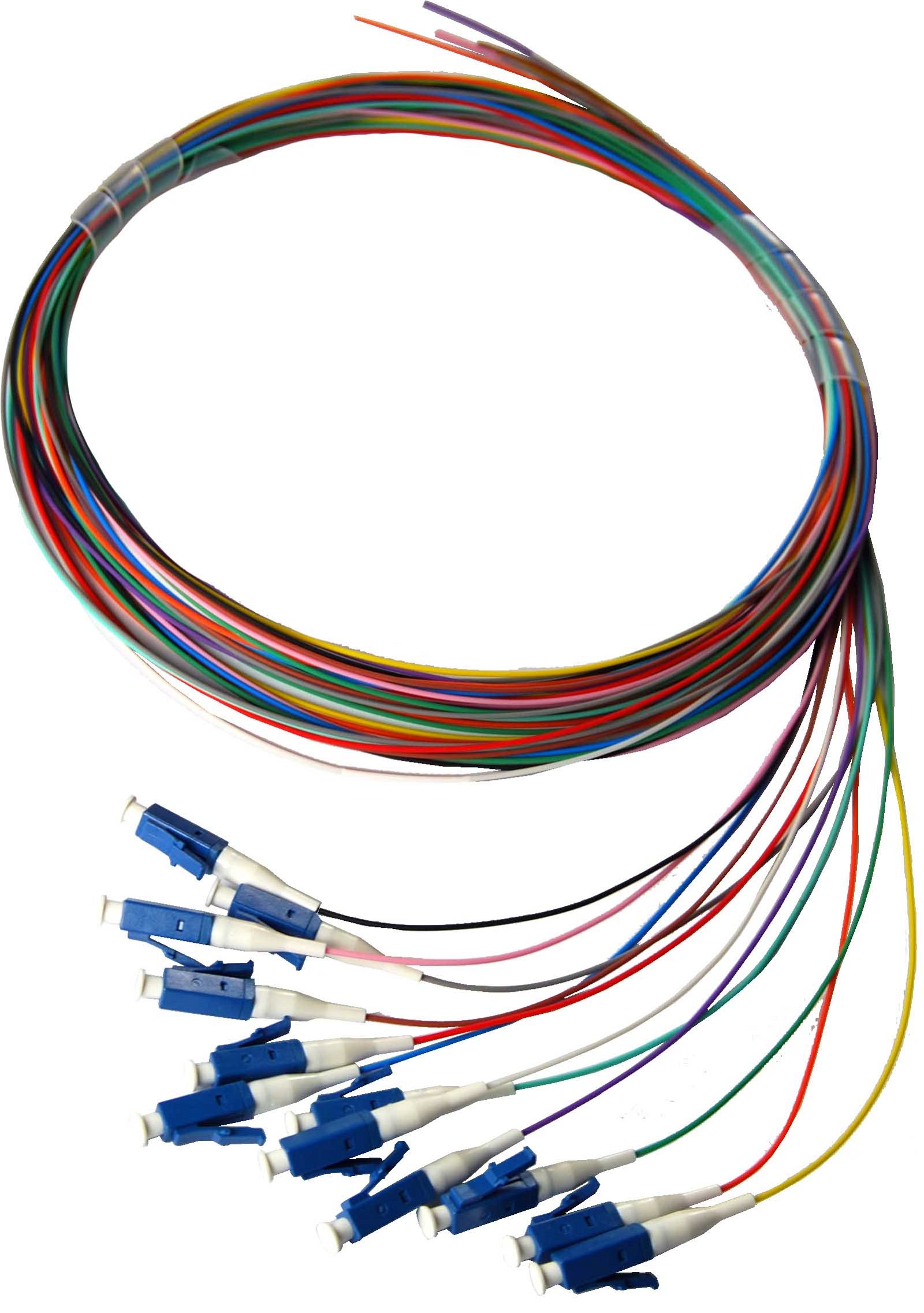 DYNAMIX 2M LC Pigtail OM3 12 Pack Colour Coded, 900um Multimode Fibre, Tight buffer