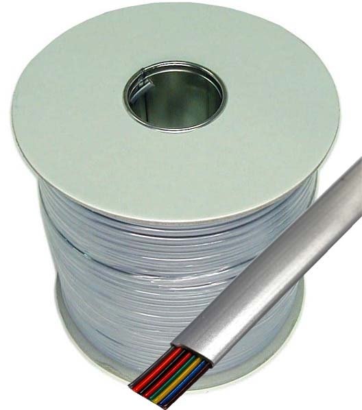 Dynamix 300M Roll 8 Wire Flat Cable. Silver colour supplied on a reel