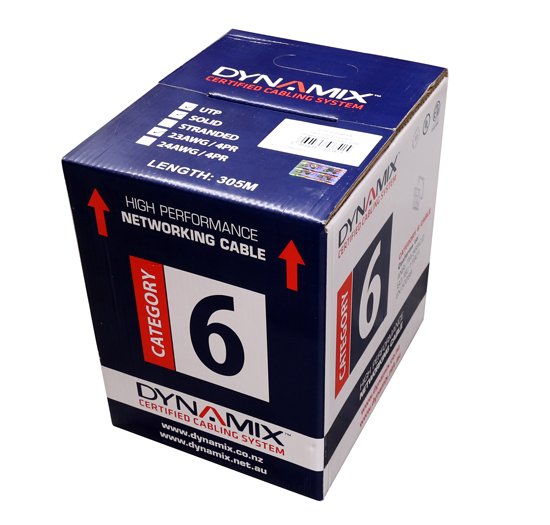 Dynamix 305m White Cat6 UTP Solid Cable Roll - Supplied in Plastic Reel in Box