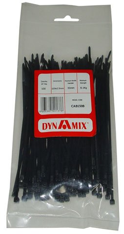 Dynamix 150mm x 2.5mm UV Resistant Black Cable Ties - 100 Pack