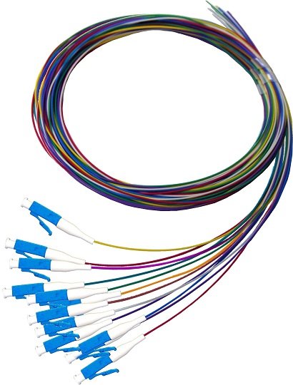 Dynamix 2M LC Pigtail OS1 12 Pack Colour Coded, 900um Single mode Fibre, Tight buffer