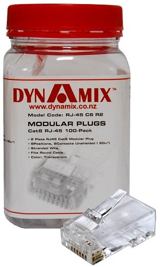 Dynamix Cat 6 RJ-45 Plug 8P8C 2 Piece Modular Plug (Rounded Stranded) 50 micron - 100 Piece Jar