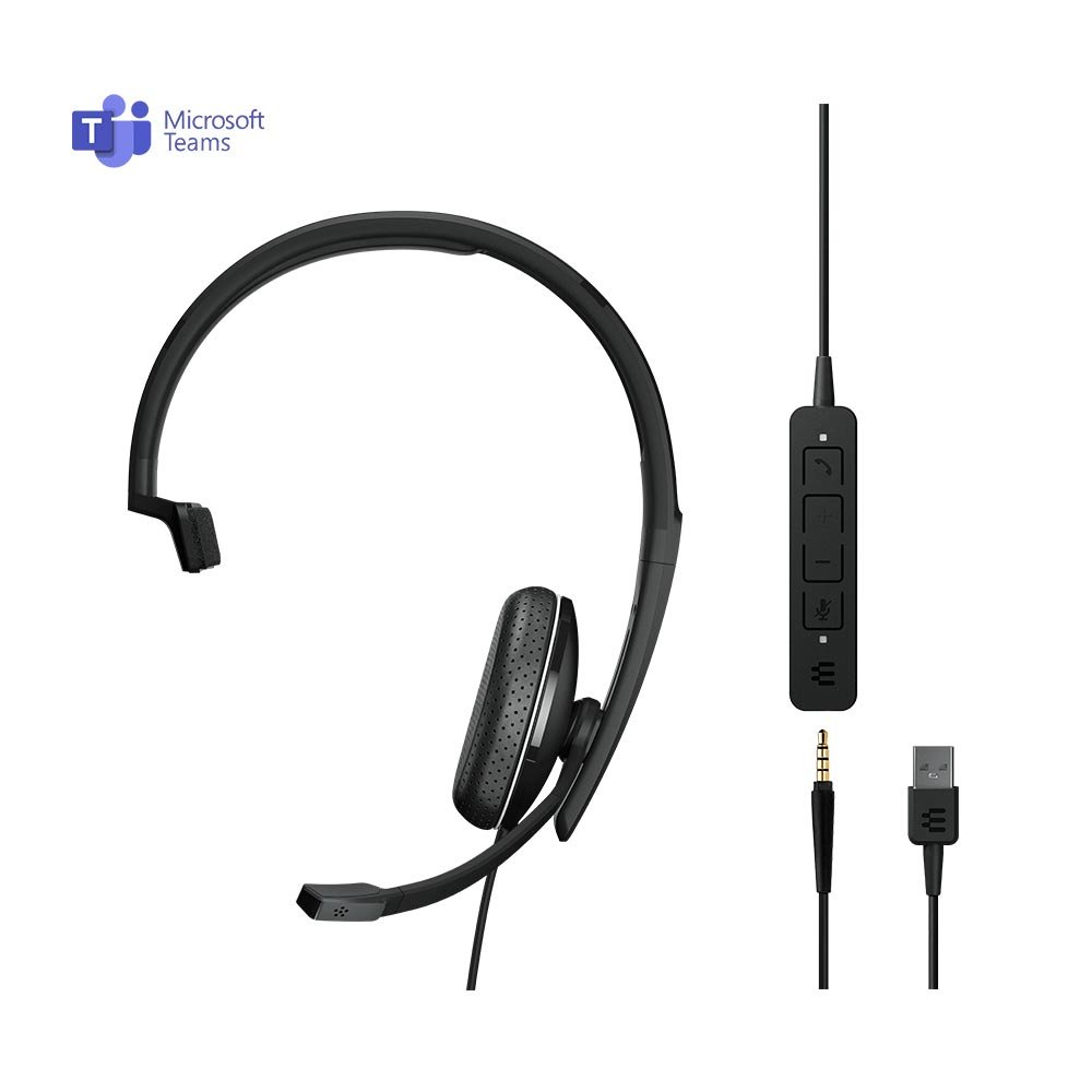 EPOS Sennheiser ADAPT 135T USB II and 3.5mm Overhead Wired Mono Headset - Connection to PC and Mobile Devices Only, Certified for MS Teams