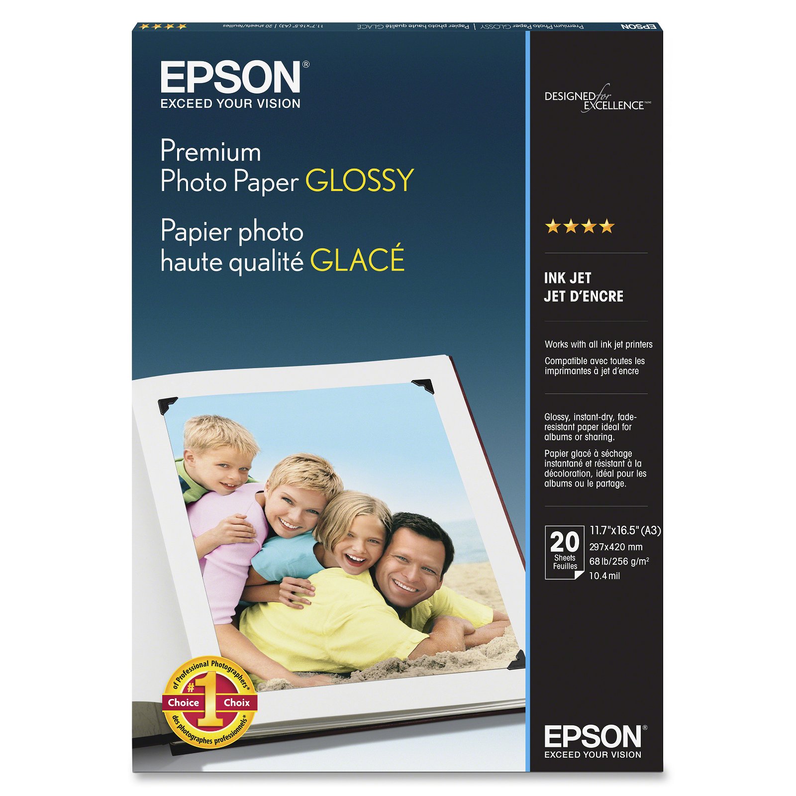 Epson S041288 Premium Glossy A3 255gsm Photo Paper - 20 Sheets