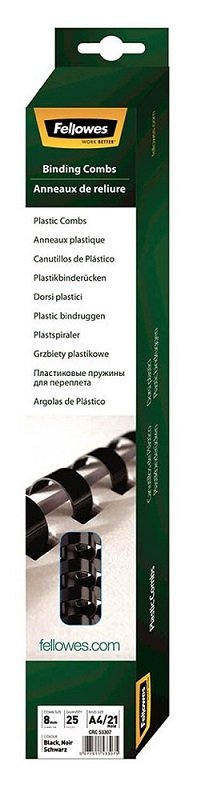 Fellowes 8mm Plastic Binding Combs Black - 25 Pack