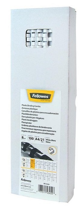 Fellowes 8mm Plastic Binding Combs White - 100 Pack