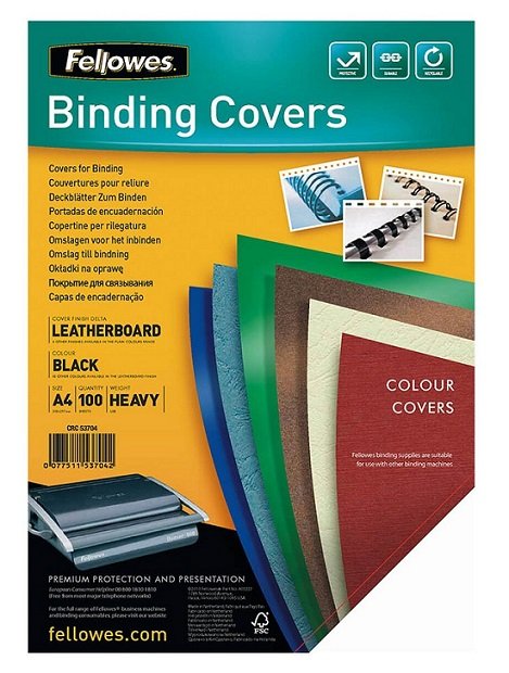 Fellowes A4 250gsm Leatherboard Binding Covers  Black - 100 Pack