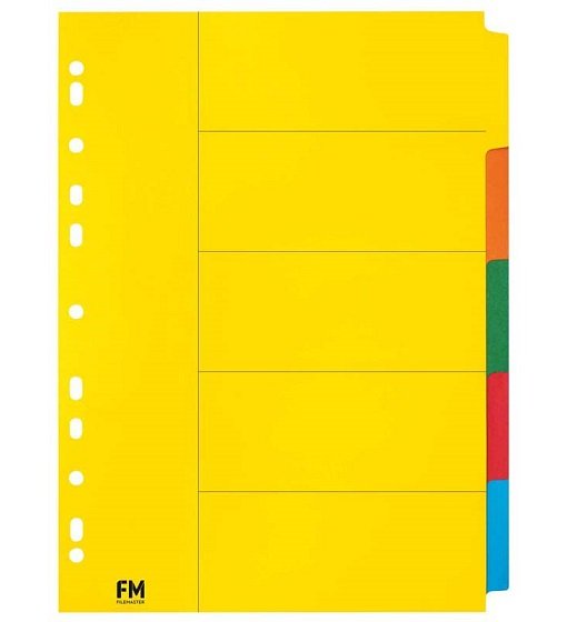 File Master A4 Cardboard Indices Coloured - 5 Tab