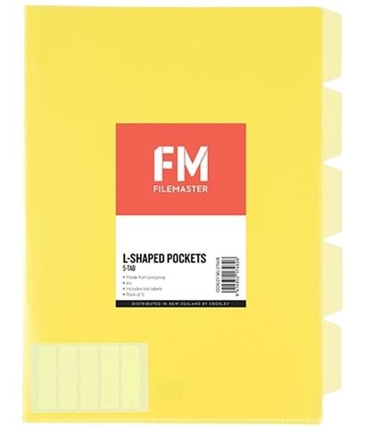 File Master A4 5 Tab Presentation Folder Yellow - 5 Pack