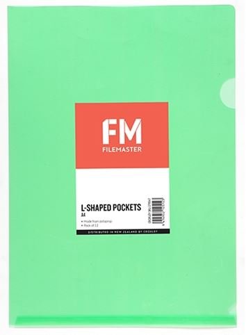 File Master A4 L-Shape Pocket Presentation Folder Green - 12 Pack
