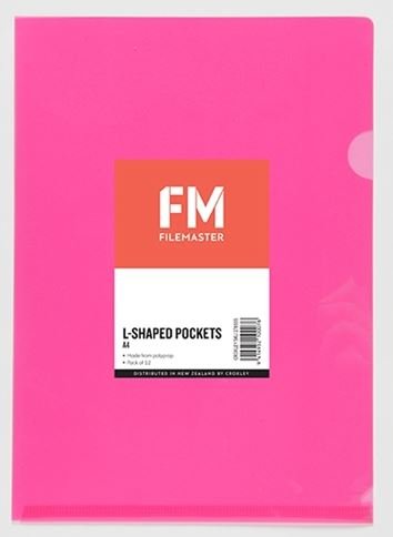 File Master A4 L-Shape Pocket Presentation Folder Pink - 12 Pack
