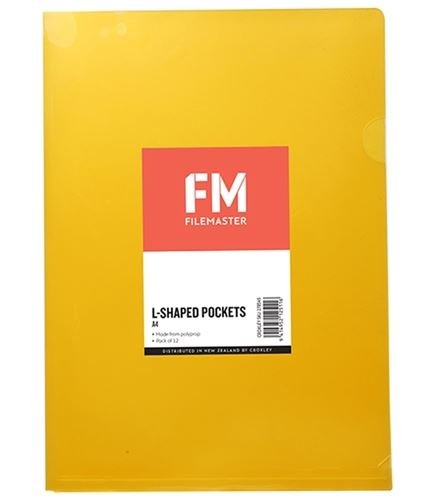 File Master A4 L-Shape Pocket Presentation Folder Yellow - 12 Pack