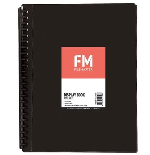 File Master 20 Pocket Refillable A4 Display Book with Insert Cover - Black