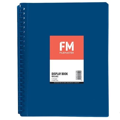 File Master 20 Pocket Refillable A4 Display Book with Insert Cover - Blue