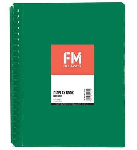 File Master 20 Pocket Refillable A4 Display Book with Insert Cover - Green