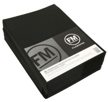 File Master Double Pocket Black A4 Presentation Folder - 50 Pack