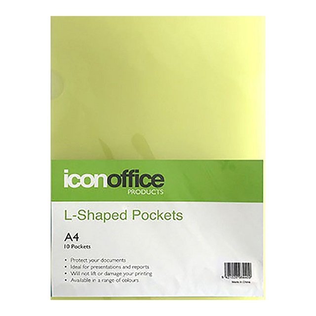 Icon A4 L Shaped Pockets Yellow - 10 Pack