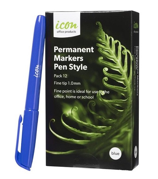 Icon Blue Pen Style Permanent Marker - 12 Pack
