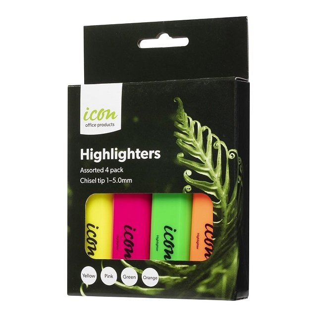 Icon Chisel Tip Highlighter Assorted - 4 Pack