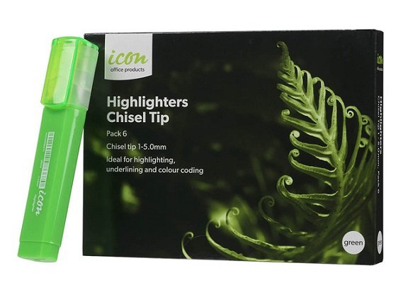 Icon Green Highlighter Chisel Tip - 6 Pack