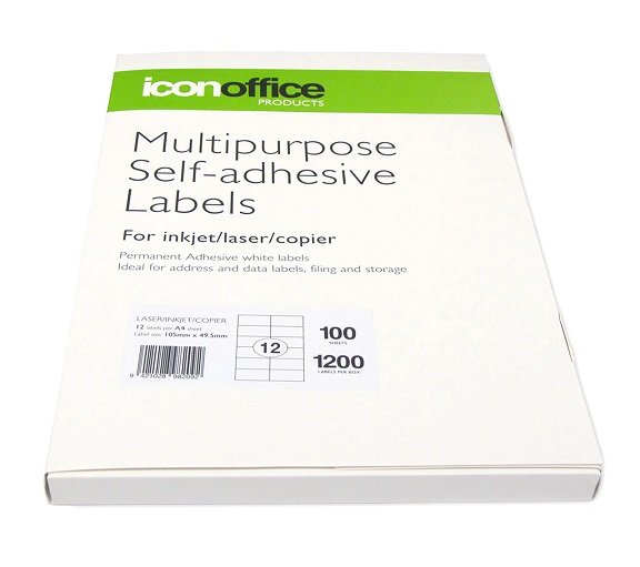 Icon 105 x 49.5mm Multipurpose Self-Adhesive White Labels - 1200 Pack