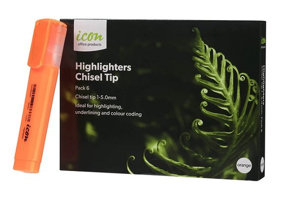Icon Orange Highlighter Chisel Tip - 6 Pack
