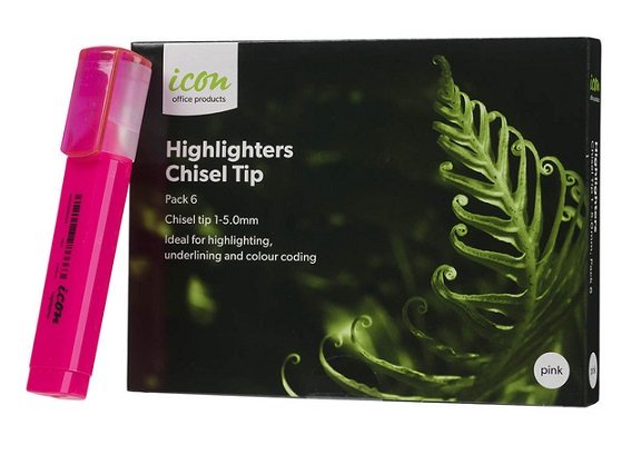 Icon Pink Highlighter Chisel Tip - 6 Pack