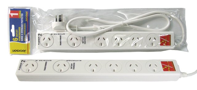 Jackson 6 Outlet Protected Power Board with 2 Double Spaced Ports