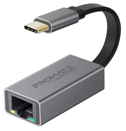 Promate GIGALINK-C USB-C to Gigabit Ethernet Adapter - Grey