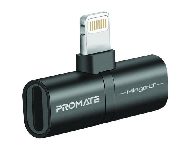 Promate IHINGE-LT 2-in-1 Lightning Audio & Charging Adapter - Black