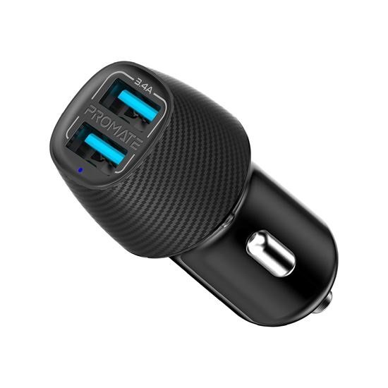 Promate VolTrip-Duo 3.4A Car Charger With Dual USB Ports - Black