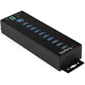 StarTech Industrial 10 Port USB Hub with Power Adapter & Surge Protection - Black 