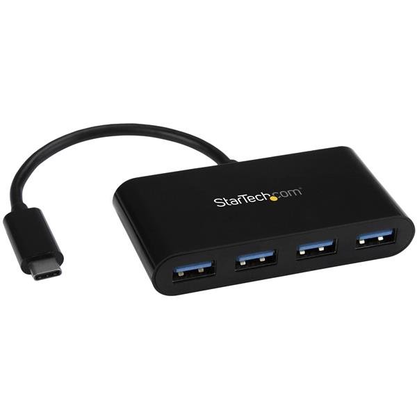 StarTech USB 3.0 USB-C to 4x USB Type-A Hub with Power Adapter - Black  