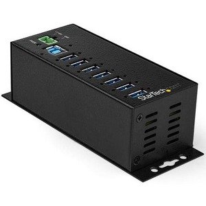 StarTech Industrial 7 Port USB Hub with Power Adapter & Surge Protection - Black 