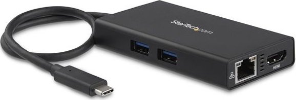 StarTech USB-C Travel Dock with Power Delivery - Black - HDMI, RJ-45, 2x USB Type-A 