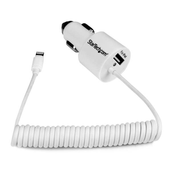 StarTech Dual Port Car Charger - Lightning & USB Cable - White 