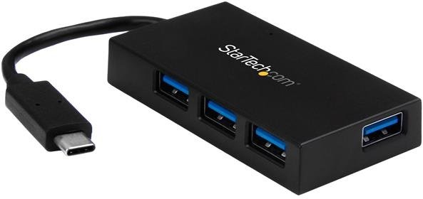 StarTech USB 3.0 USB-C to 4x USB Type-A Hub with Power Adapter - Black 