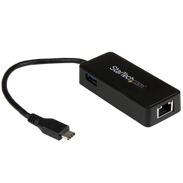 StarTech USB-C to Gigabit Ethernet RJ-45 Network Adapter with 1x USB Type-A 3.0 Port - Black 