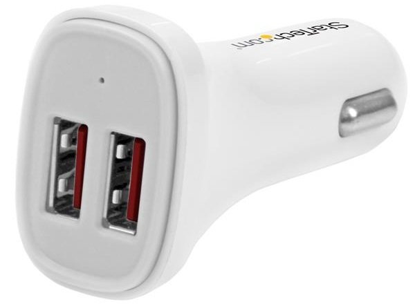 StarTech 4.8A Dual Port USB Car Charger - White 