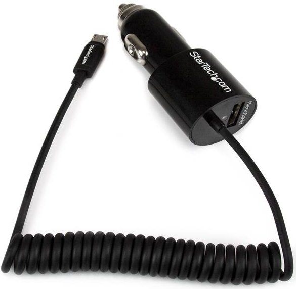 StarTech 2.1A USB Car Charger with Built-in Micro-USB Cable & 1x USB Type-A Port - Black 
